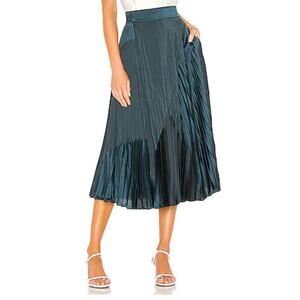 Vince x Revolve Mixed Media Micro Pleats Teal Zip Midi Skirt Sz 4 MSRP $345